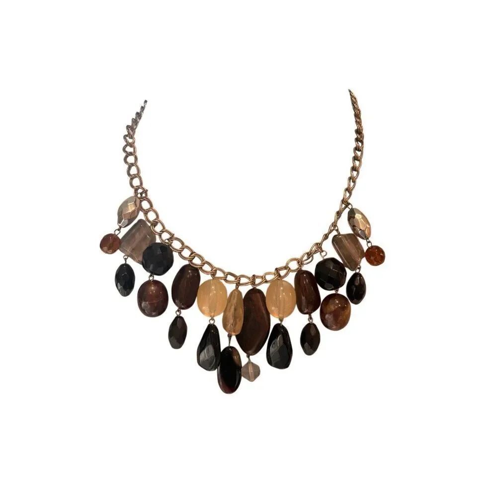Ann Taylor Brown Stone and Silver Statement Necklace